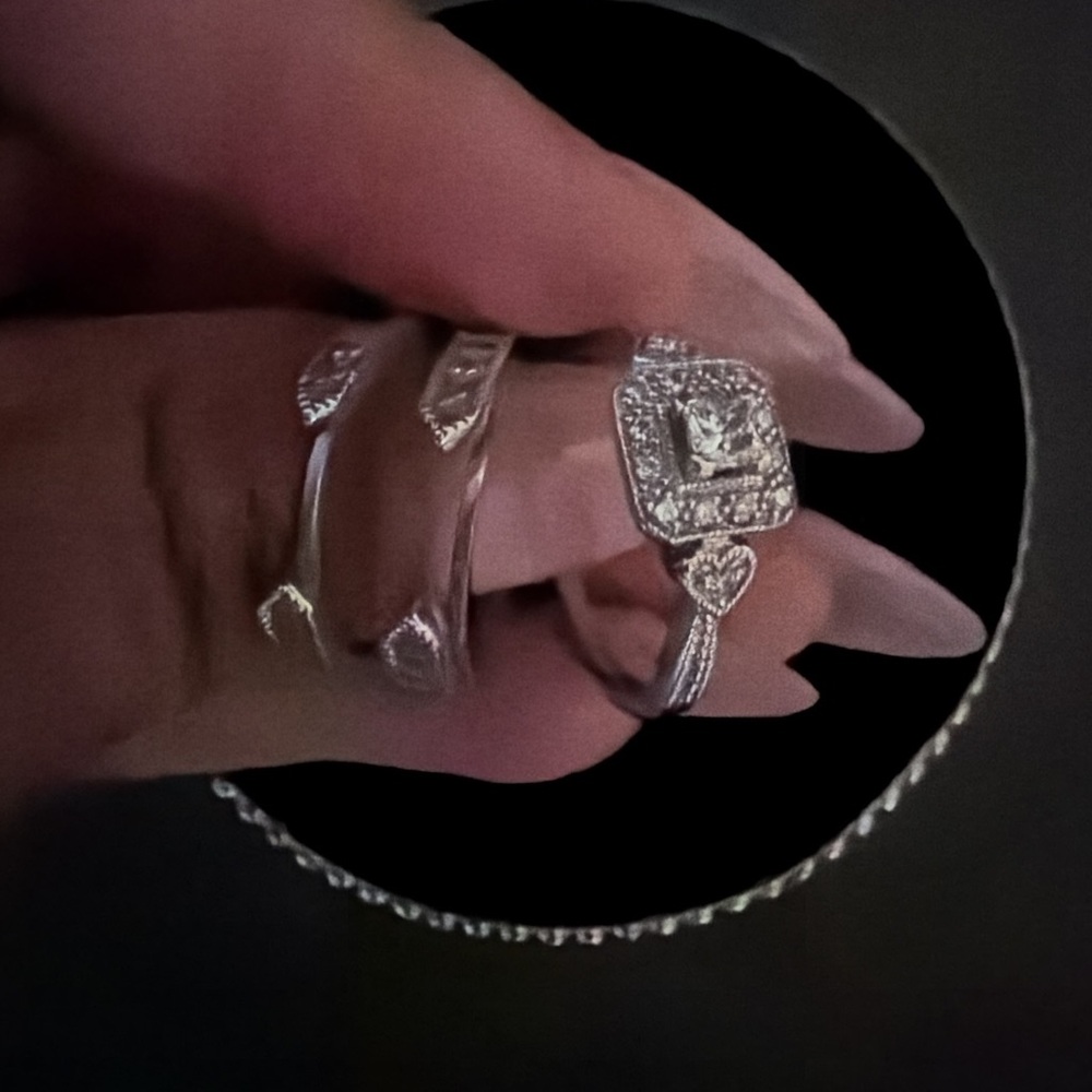 14k Square Halo Engagement Ring with Accent Band - white gold